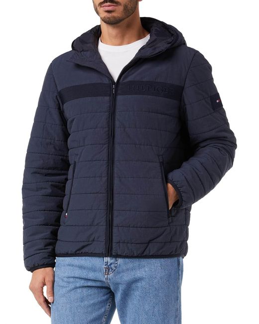 Tommy Hilfiger Blue Padded Hooded Jacket For Transition Weather for men