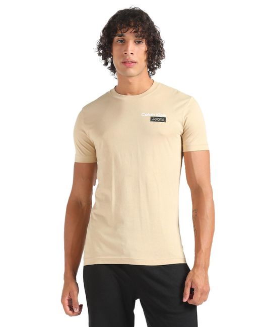 Calvin Klein Stacked Box Tee J30J324647 Kurzarm T-Shirts in Natural für Herren