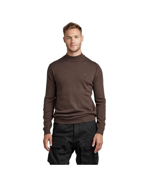 G-Star RAW Premium Core Mock Knit Pullover Sweater in het Brown voor heren