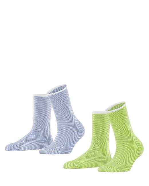 Esprit Blue Allover Stripe 2-pack W So Cotton Patterned Multipack 2 Pairs Socks