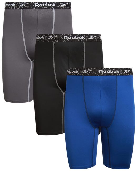 Reebok Blue 3 Pack Long Leg Soft Performance Boxers For - Big And Tall S Underwear for men