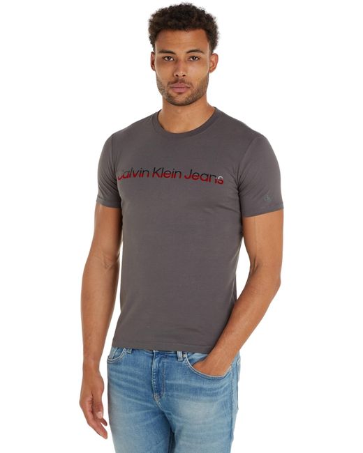 Calvin Klein Jeans T-Shirt Kurzarm Mixed Institutional Logo Tee Rundhalsausschnitt in Blue für Herren