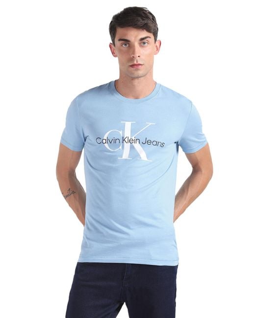 Calvin Klein Blue Jeans Short-sleeve T-shirt Crew Neck for men