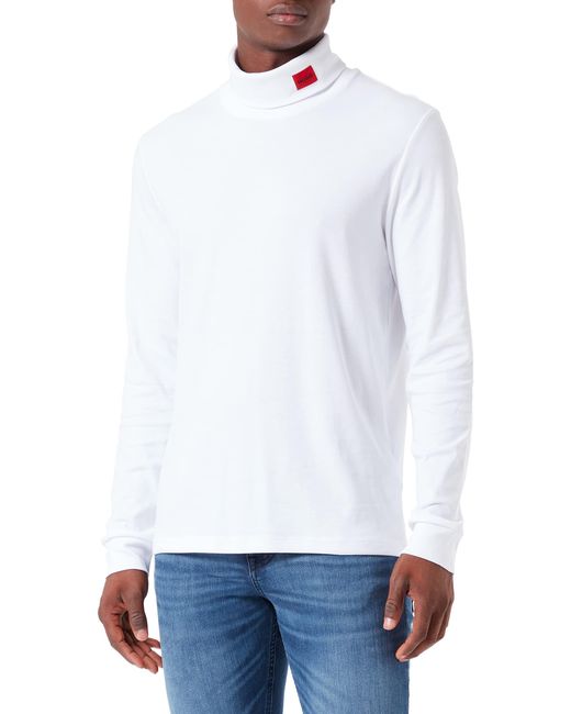 HUGO Derollo224 Slim-Fit Longsleeve mit rotem Logo-Label Weiß XS in White für Herren
