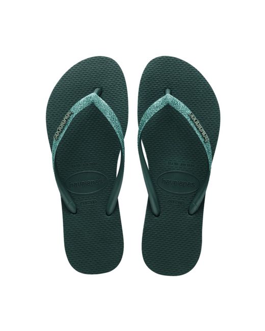 Havaianas Green Slim Sparkle Ii Glitter On Top Durable Rubber Sandals