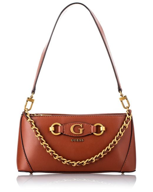 Guess Izzy Top Zip Shoulder Bag Whiskey in het Rood Lyst NL