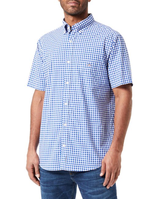 Gant Blue Reg Poplin Gingham Ss Shirt for men