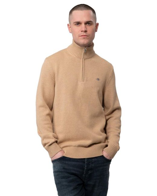 Gant Natural Casual Cotton Half Zip Pullover Sweater for men