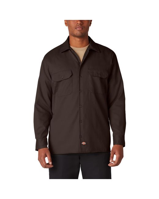Dickies Brown Mens Long-sleeve Work Utility Button Down Shirts for men