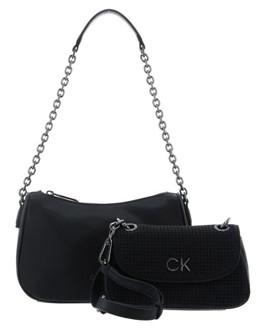 Sac Besace Sac Re-Lock Dbl Shoulder Bag Petit Modèle Calvin Klein en coloris Black