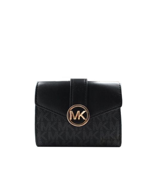 Michael Kors Black Medium Flap Mk Print Wallet Tri-fold 'carmen'