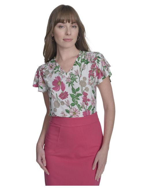Tommy Hilfiger Pink Short Flutter Sleeve V-neck Top