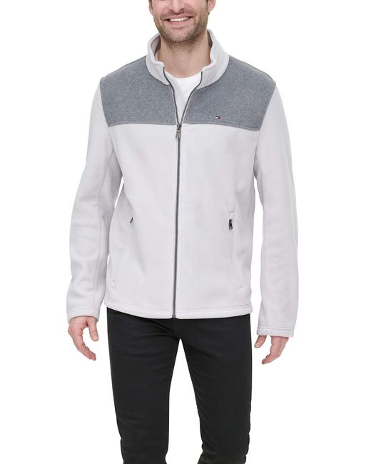 Tommy Hilfiger White Mens Classic Zip Front Polar Fleece Jacket for men