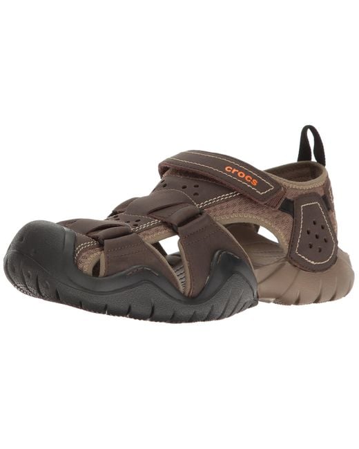 Crocs™ Swiftwater Leather Fisherman Sandal in Brown for Men | Lyst