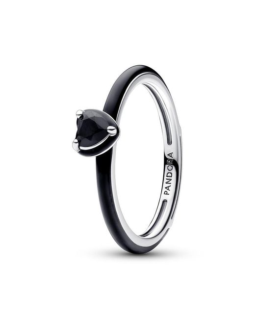 Pandora Me Heart Sterling Silver Ring With Black Crystal And Black Enamel