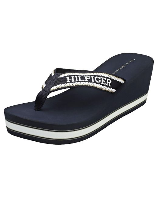 Tommy Hilfiger Blue Hilfiger Wedge Beach Sandal Fw0fw07903 Flip Flops