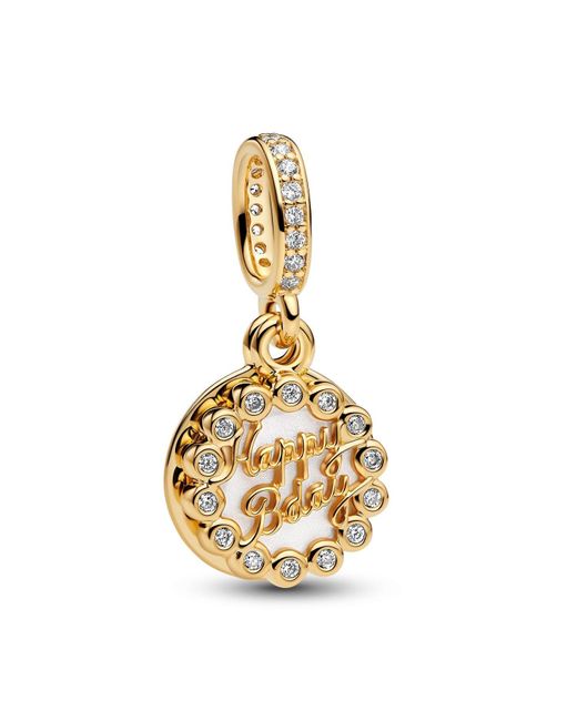 Pandora Metallic Moments 763787c01 Happy Birthday Cake Charm 14k Gold-plated Sterling Silver With Zirconia Compatible Me And Moments Bracelets