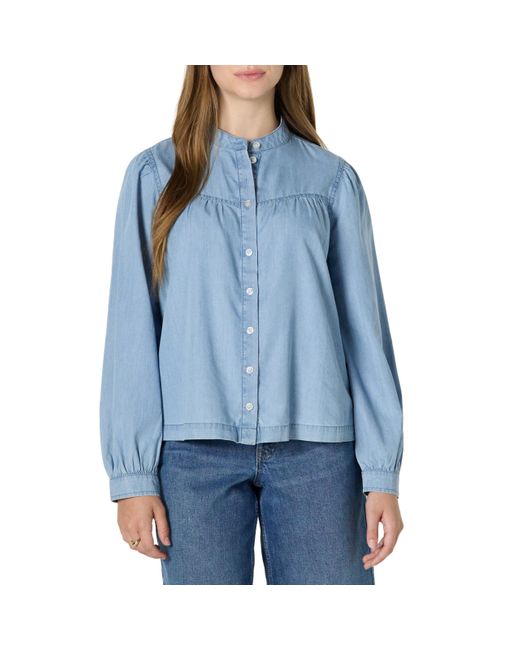 Amazon Essentials Blue Relaxed-fit Denim Chambray Long-sleeve Blouse