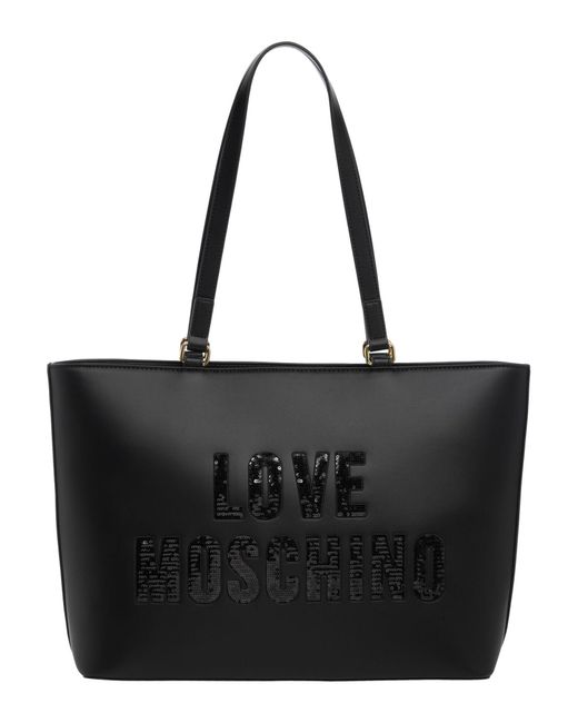 Shopping bag sparkling logo di Love Moschino in Black