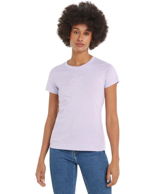 Calvin Klein White Outlined Ck Slim Tee J20j223625 S/s T-shirt