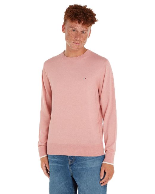 Tommy Hilfiger Mouline Biologisch Katoen C Neck Mw0mw34791 Pullover Sweater in het Pink voor heren
