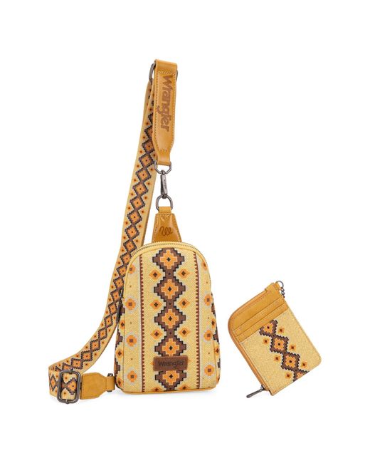 Wrangler Metallic Aztec Crossbody Sling Bags For Wallet Set