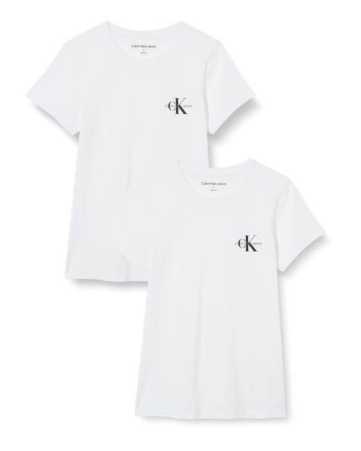 Calvin Klein White Short-sleeve T-shirt Monologo Slim Crew Neck Pack Of 2
