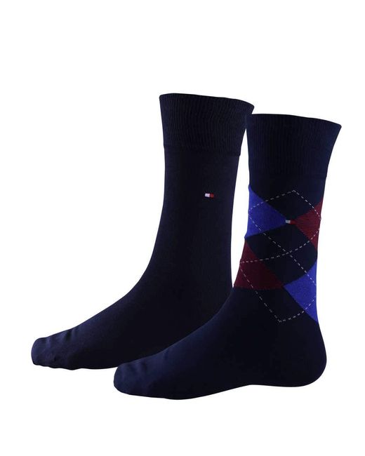 Tommy Hilfiger Blue Socken Doppelpack Rautenmuster rot/blau Größe 39-42