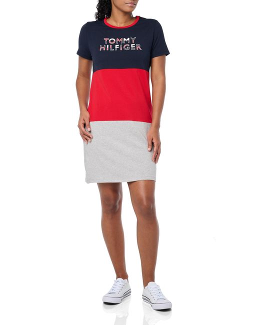 Tommy Hilfiger Red T-shirt Short Sleeve Cotton Summer Dresses Casual