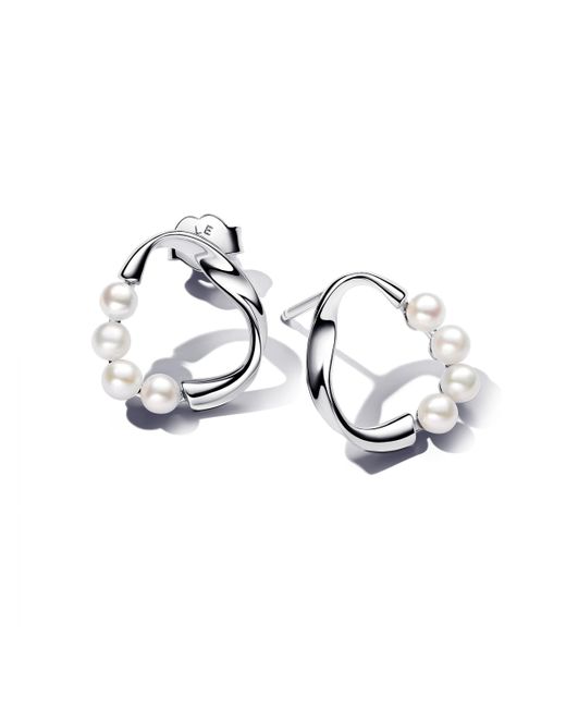 Pandora Metallic Organically Shaped Circle & Treated Freshwater Cultured Pearls Stud Earrings