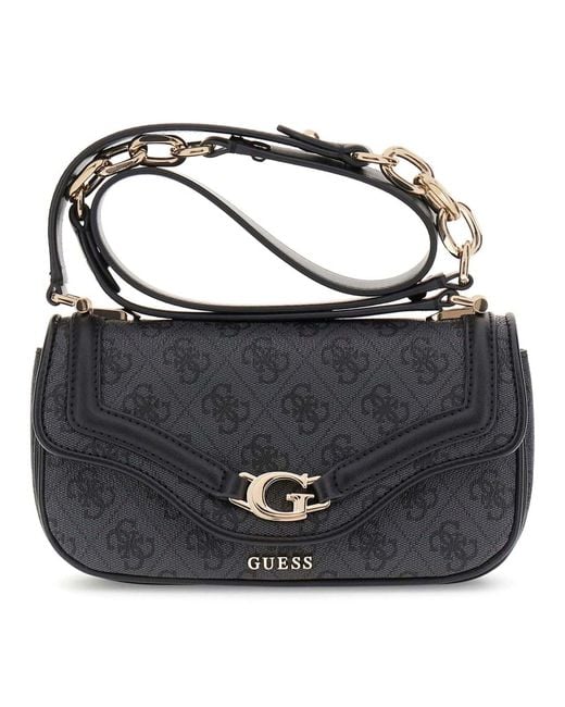 Guess Black Schultertasche Umhängetasche Dea Crossbody Flap Coal Logo dunkelgrau