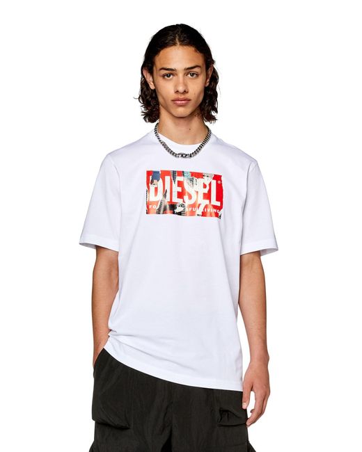 T-shirt con stampa peel-off di DIESEL in White da Uomo