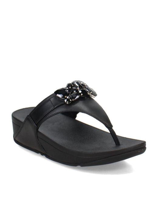 Fitflop Black Lulu Jewel-deluxe Leather Wedge Sandal