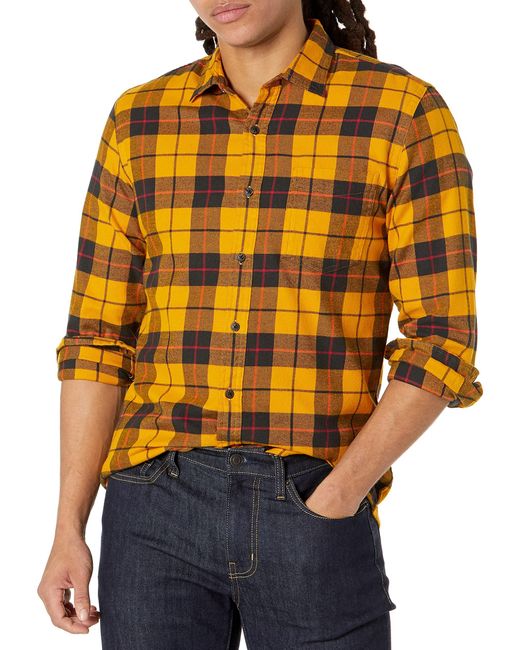 Amazon Essentials Orange Slim-fit Long-sleeved Plaid Flannel Shirt for men