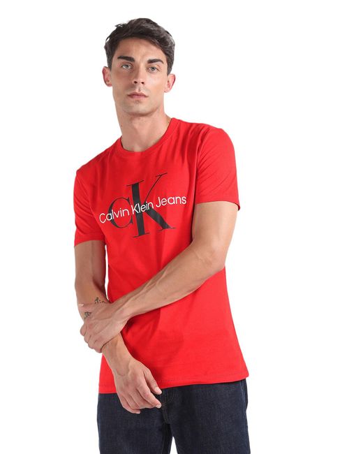 Calvin Klein Red Short-sleeve T-shirt Crew Neck for men