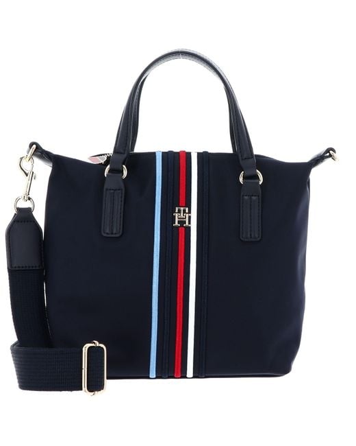 Tommy Hilfiger , Vrouwen, Poppy Small Tote Corp, Tote, Blauw, One Size, Ruimte Blauw, Eén Maat, Onbezorgd in het Blue