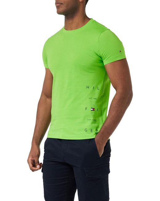 Tommy Hilfiger T-Shirt Kurzarm Spaced Off Placement Tee Slim Fit in Grün  für Herren | Lyst DE