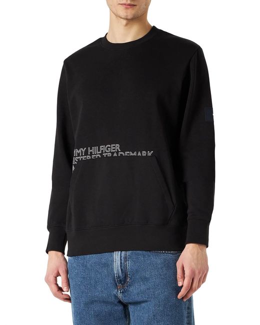 Tommy Hilfiger Black Badged Graphic Crewneck Sweatshirt Without Zip for men