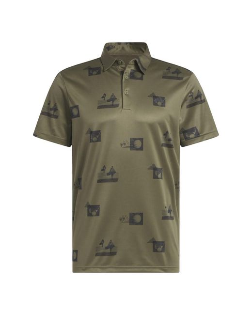 Adidas Green S S Allover Printed Polo Shirt for men