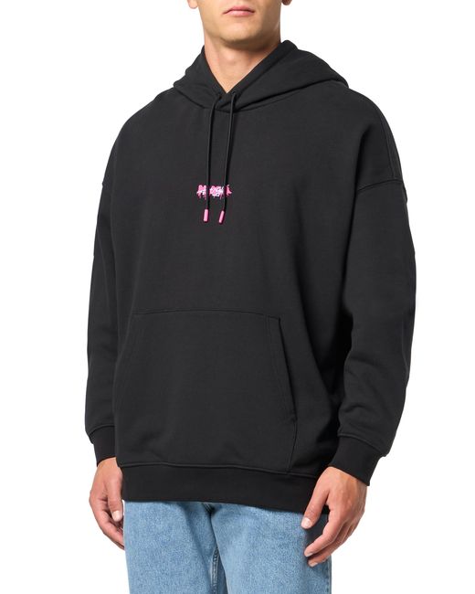 HUGO Black Small Spraypaint Logo Hooded Sweatshirt for men
