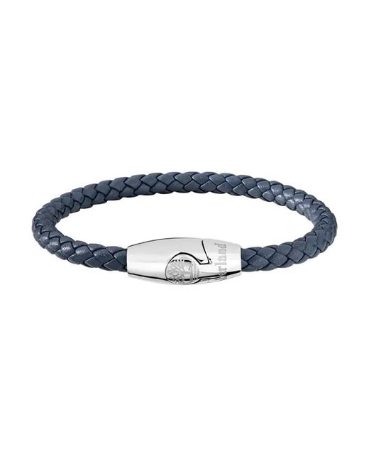 Timberland Bacari Tdagb0001704 Bracelet Stainless Steel Silver And Leather Dark Blue Length: 20 Cm for men