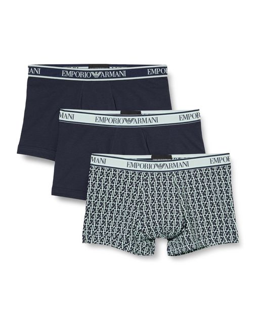 Emporio Armani Blue Stretch Cotton Core Logoband 3-pack Trunk for men