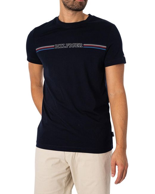 Camiseta de ga Corta para Hombre Stripe Chest tee Cuello Redondo Tommy Hilfiger de hombre de color Black
