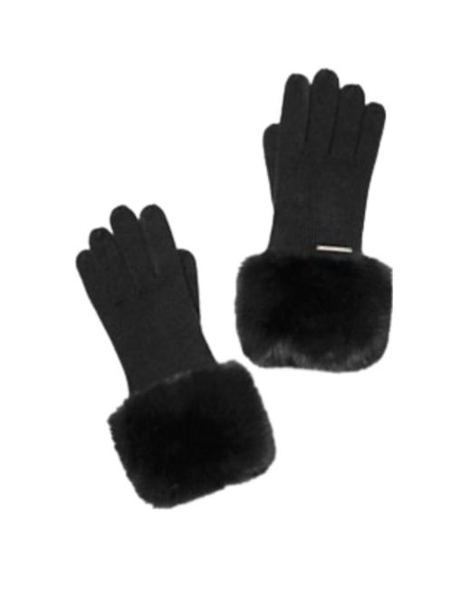 Michael Kors Michael Women's Faux Fur Trim Knit Gloves - One Size, Black, One Size