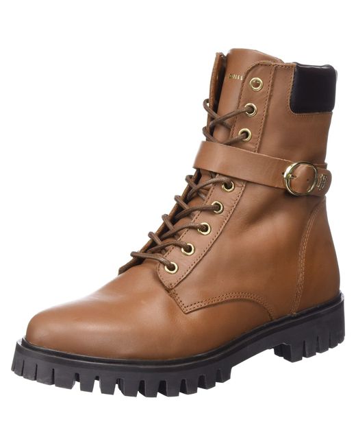 Tommy Hilfiger Brown Low Boot Buckle Lace Up Ankle Boots
