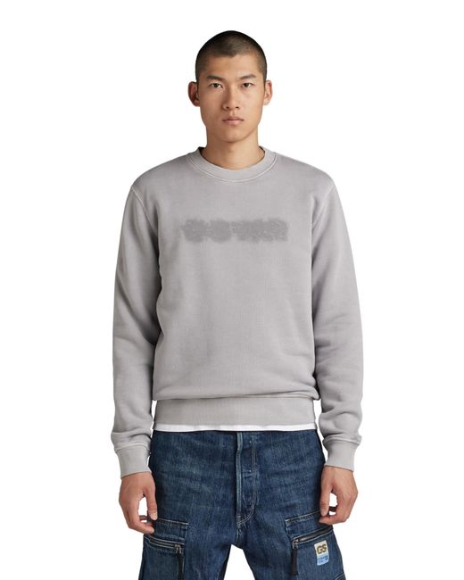 G-Star RAW Gray Indigo Distressed Logo Sweater for men
