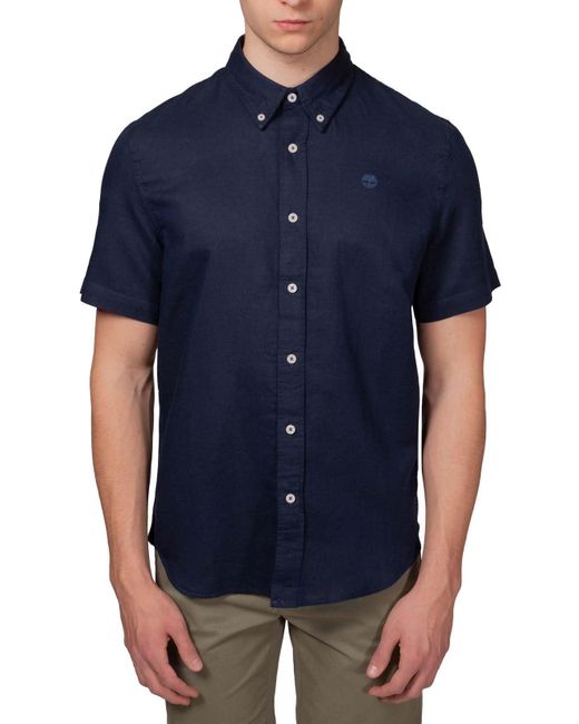 Timberland Blue Slim Linen Blend Shirt for men