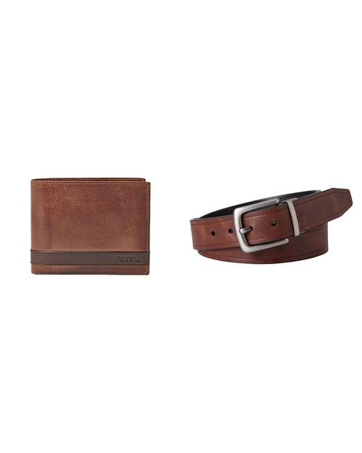 Fossil Quinn Braunes Leder Portemonnaie und Parker Gürtel in Brown für Herren