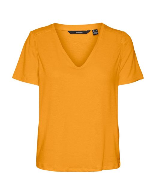 Vero Moda Orange Vmmarijune Ss V-neck Top Jrs T-shirt