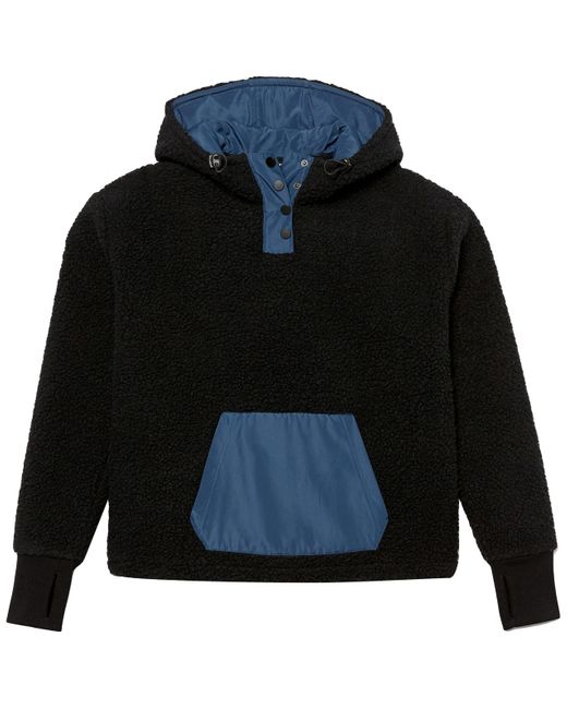 Amazon Essentials Black Teddy Fleece Quarter Button Hooded Jacket